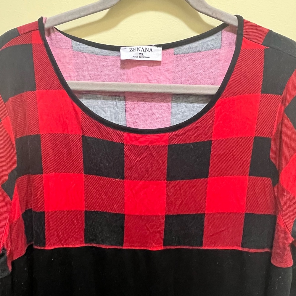 Zenana Buffalo Plaid Long Sleeve Top Size 2X - Picture 3 of 5